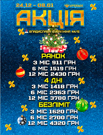 Новорічні знижки у мережі фітнес клубів Апгрейд